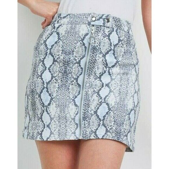 X-Small Blue Women's Mini Skirt by Altard State Snakeskin Print - Picture 1 of 2